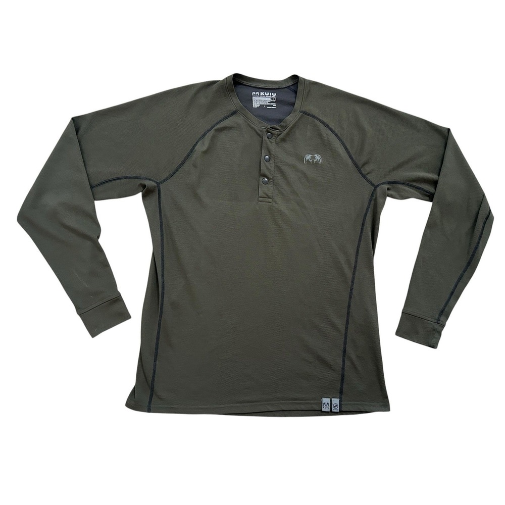 KUIU Nuyarn Merino Wool Pro Henley Base Layer Shirt Large Green Hunting READ